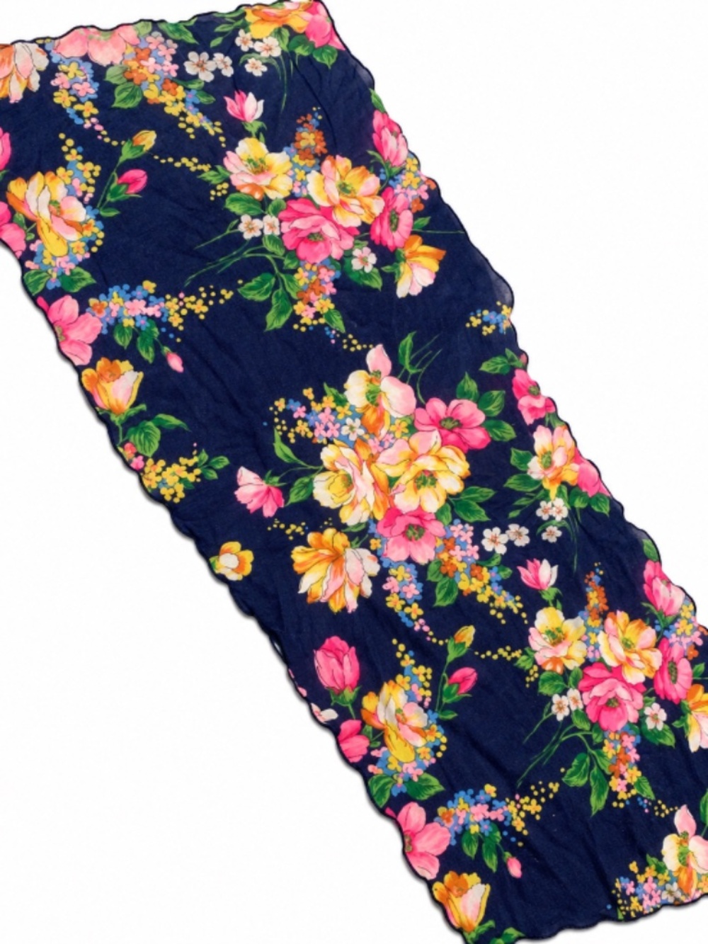 Vintage 60s 70s Sheer Navy Floral Scarf Long Retro Flower Power Scarf